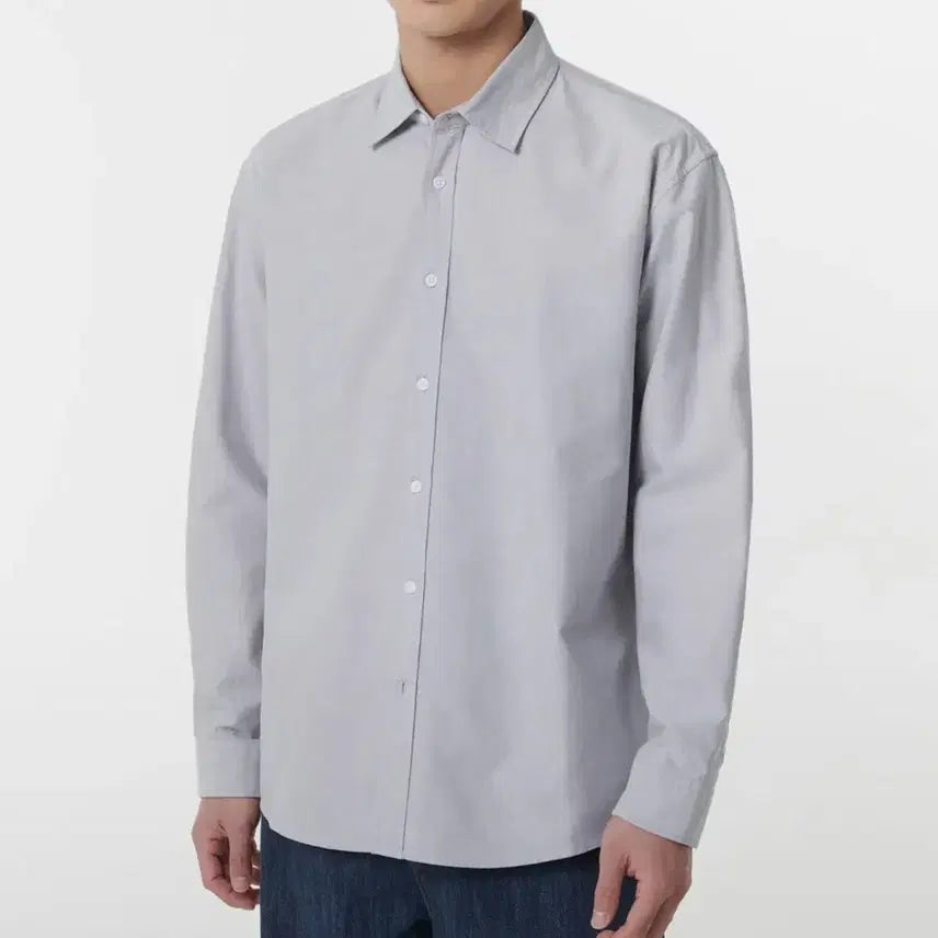 [BUNJANG] Musinsa Standard Relaxed Fit Oxford Shirt - Gray / 무신사 스탠다드 릴렉스 핏 옥스포드 셔츠_논 포켓 [그레이]