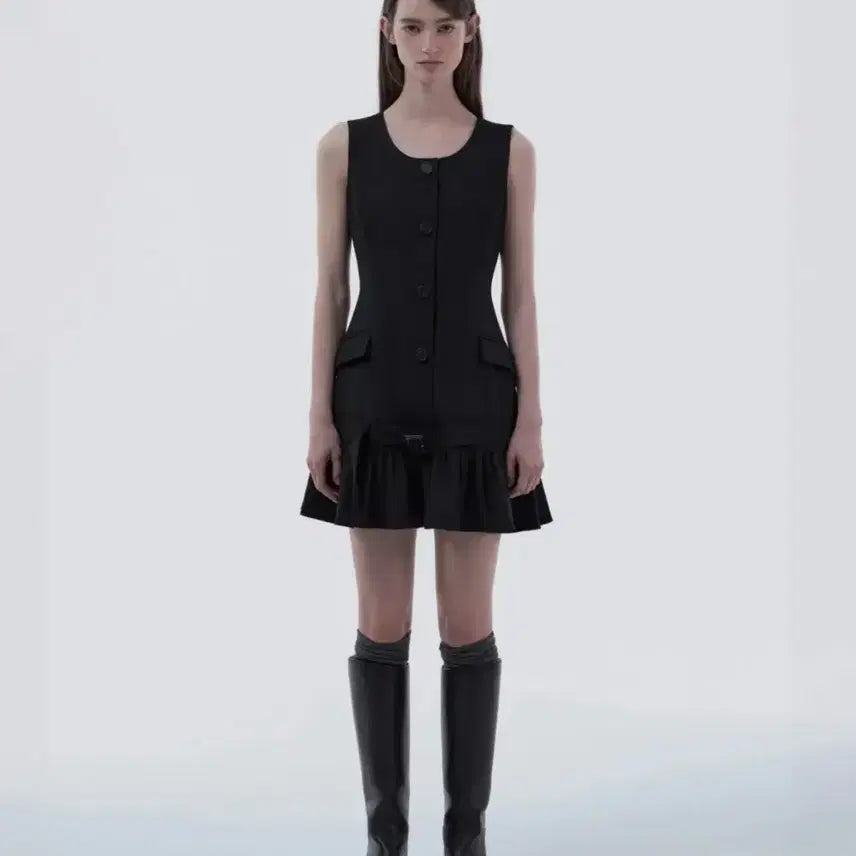 [BUNJANG] Mausoleum Sleeveless Flare Suit Dress Dark Navy M / 마우솔레움 슬리브리스 플레어 수트 드레스 다크네이비 M