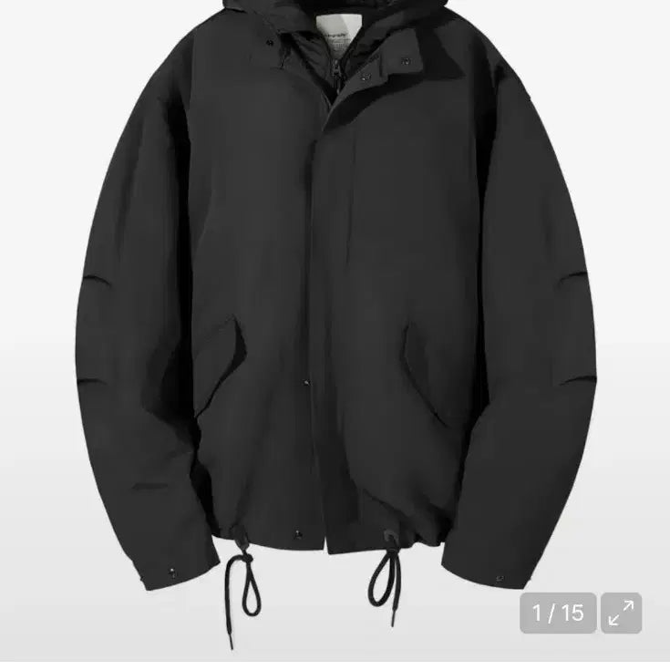 [BUNJANG] Code Graphy Fishtail Layered Hooded Short Parka Black / 코드그라피 피쉬테일 레이어드 후드 숏파카 블랙