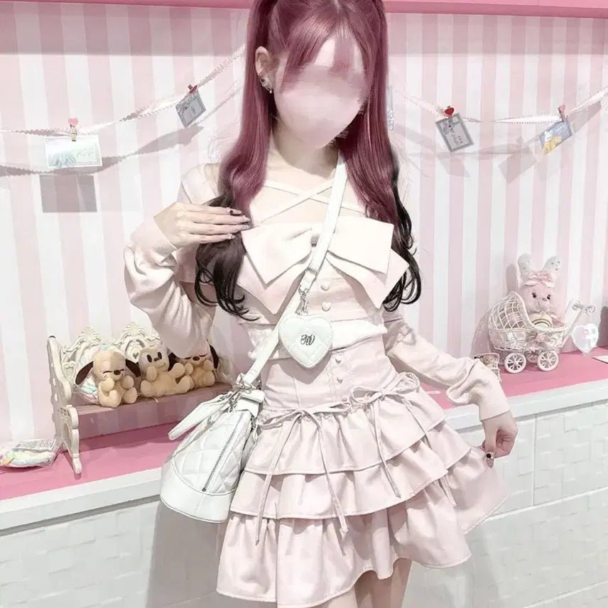 [BUNJANG] Honey Mew Tiered Skirt - Pink / honey mew 허니뮤 티어드 스커트 핑크 free