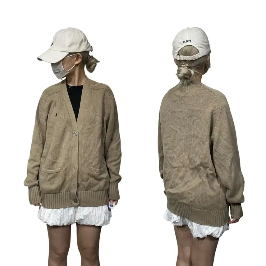 [BUNJANG] Polo Ralph Lauren 90s Beige Oversized Knit Cardigan / 90s 폴로 랄프 로렌 베이지 오버핏 니트 가디건 90