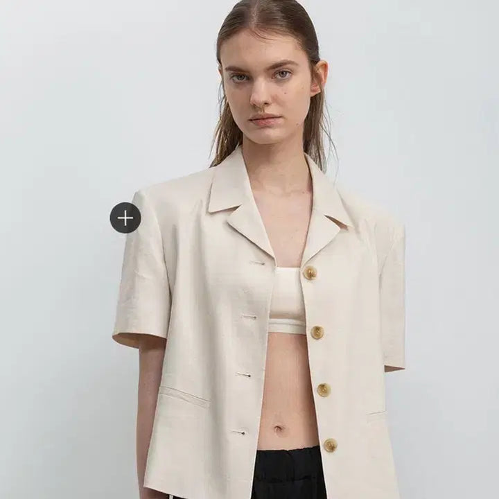 [BUNJANG] JSNY Linen Half Sleeve Jacket - Beige, Size M / JSNY 제이에스엔와이 하프 슬리브 린넨 자켓