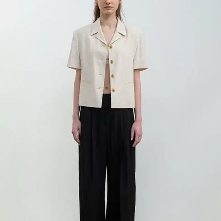 [BUNJANG] JSNY Linen Half Sleeve Jacket - Beige, Size M / JSNY 제이에스엔와이 하프 슬리브 린넨 자켓