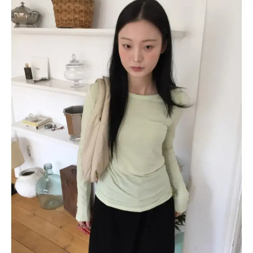 [BUNJANG] How You Beo Slim Color Basic Long Sleeve T-Shirt Lime / 하우유 베오 슬림 컬러 베이직 긴팔티