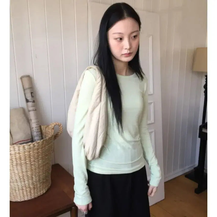 [BUNJANG] How You Beo Slim Color Basic Long Sleeve T-Shirt Lime / 하우유 베오 슬림 컬러 베이직 긴팔티