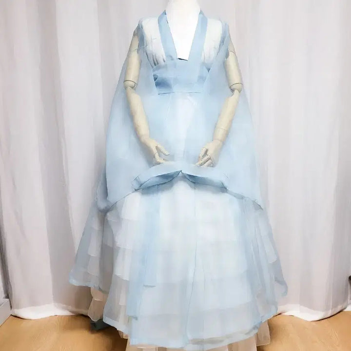 [BUNJANG] Hanbok See-through Wonsam / Jang-ot - Sky Blue - Wide Size / 한복 시스루 원삼 겸 시스루장옷 /광폭 /프리