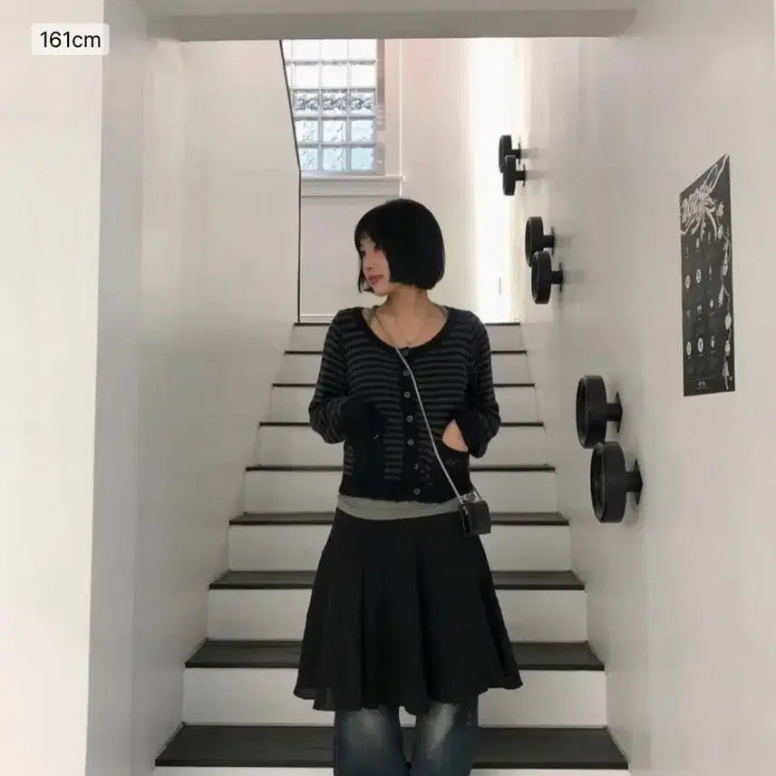 [BUNJANG] AZON NUT POCKET CARDIGAN STRIPE BLACK / 애즈온 NUT POCKET CARDIGAN
