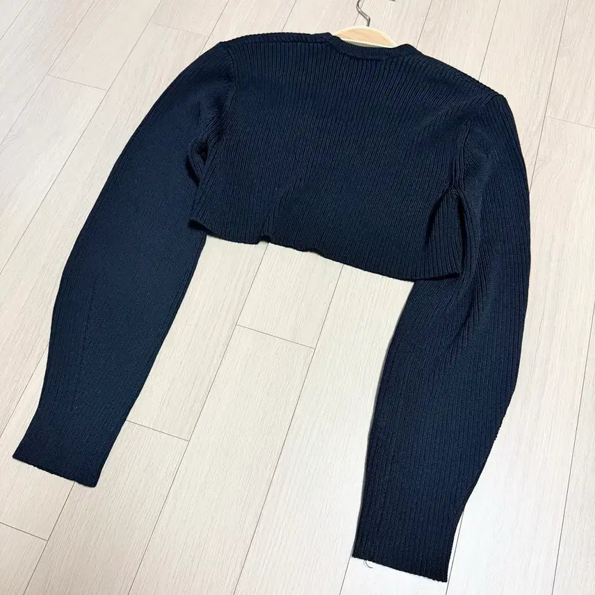[BUNJANG] Freshlabel Lua Bolero Cardigan Black Ribbed Crop Knit / 프레쉬라벨 루아 볼레로 가디건 블랙 골지 숏 크롭 오픈 스판 니트