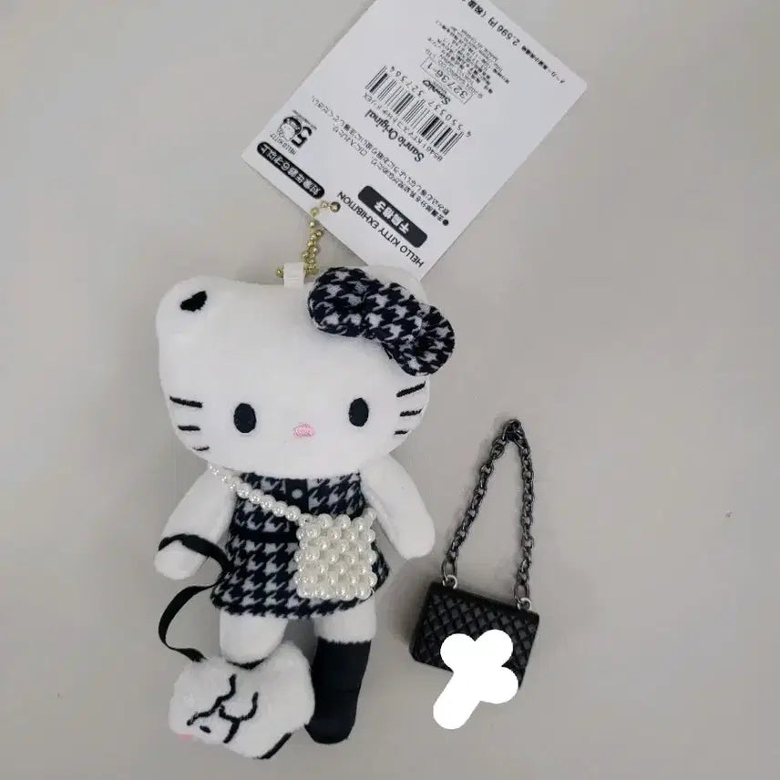 [BUNJANG] Hello Kitty Houndstooth Dress Doll Keyring &amp; Bag Set / 헬로키티 하운드체크 원피스 인형 2개 세트