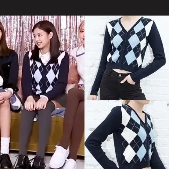 [BUNJANG] Brandy Melville Argyle Knit Cardigan / 브랜디멜빌 아가일 니트 가디건 핑크