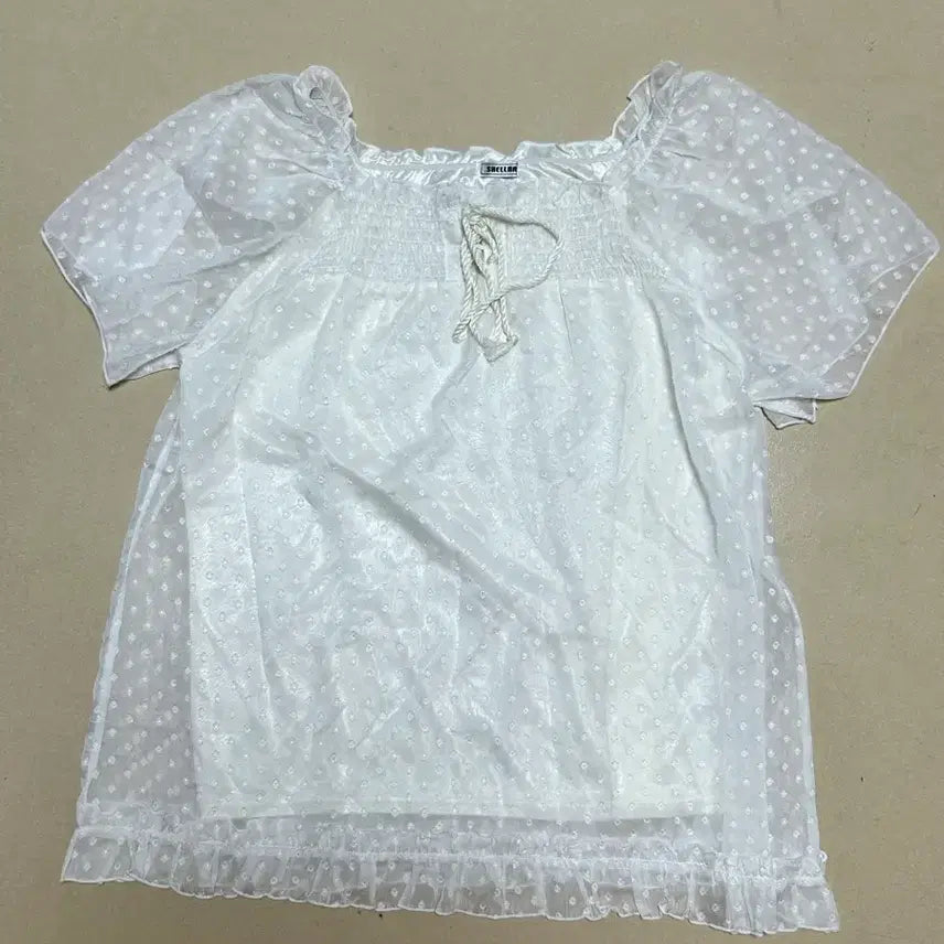 [BUNJANG] SHELLIR White Chiffon Punching Frill Blouse / 빈티지 SHELLIR 쉬폰 화이트 펀칭 프릴 블라우스