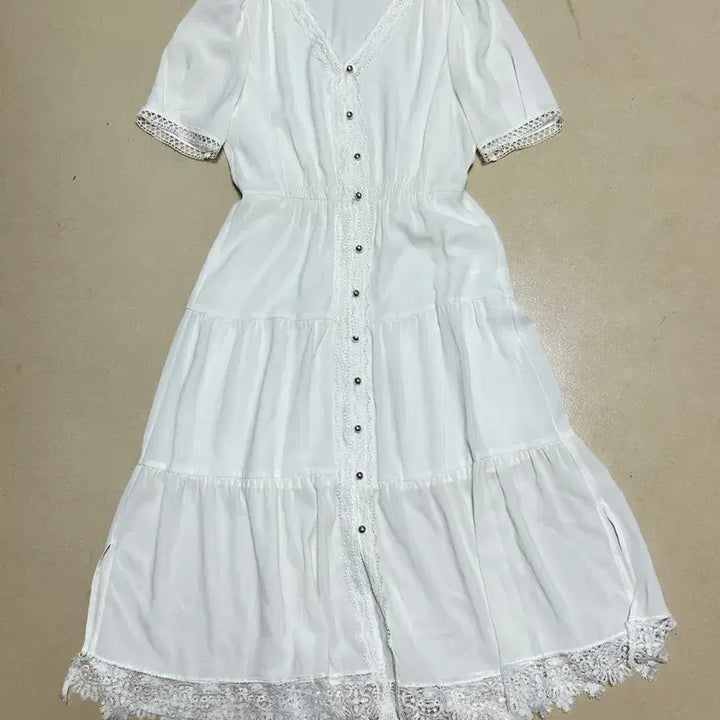 [SOLD OUT] 로엠 화이트 레이스 반팔 롱 원피스