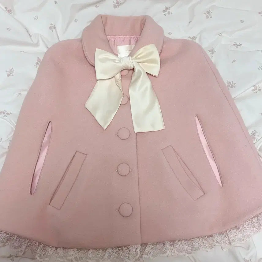 [BUNJANG] Sehiz Bunny Cape Coat - Coral Pink / 세히즈 버니 케이프 코트 판매(네고가능) / 빈티지 히메카지 러블리