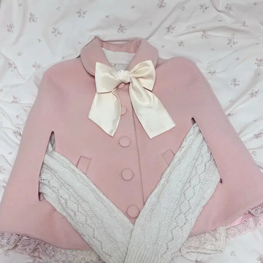 [BUNJANG] Sehiz Bunny Cape Coat - Coral Pink / 세히즈 버니 케이프 코트 판매(네고가능) / 빈티지 히메카지 러블리