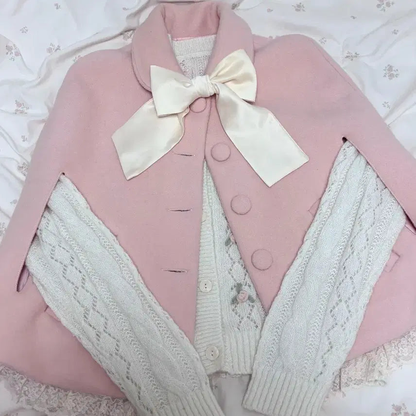 [BUNJANG] Sehiz Bunny Cape Coat - Coral Pink / 세히즈 버니 케이프 코트 판매(네고가능) / 빈티지 히메카지 러블리