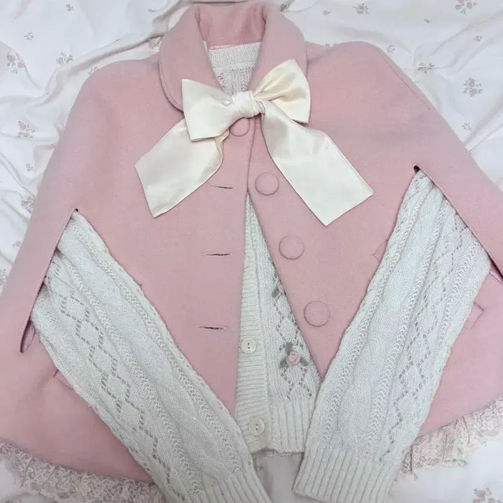 [BUNJANG] Sehiz Bunny Cape Coat - Coral Pink / 세히즈 버니 케이프 코트 판매(네고가능) / 빈티지 히메카지 러블리