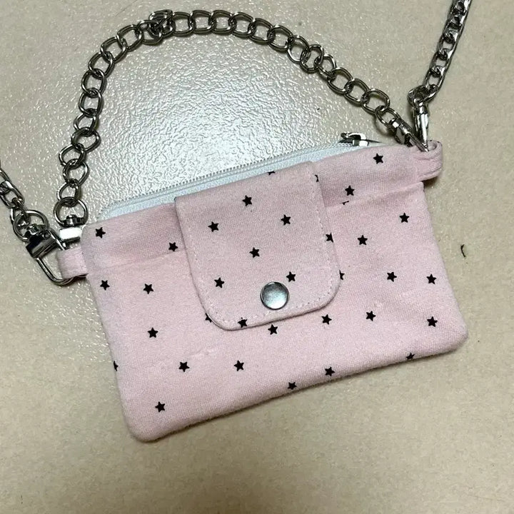 [BUNJANG] Handmade Pink Star Pattern Mini Bag / 핸드메이드 체인 스트랩 핑크 별무늬 미니 가방