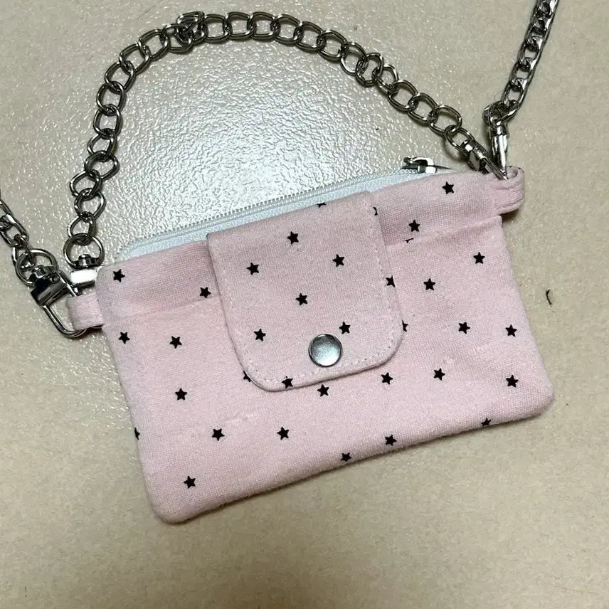 [BUNJANG] Handmade Pink Star Pattern Mini Bag / 핸드메이드 체인 스트랩 핑크 별무늬 미니 가방