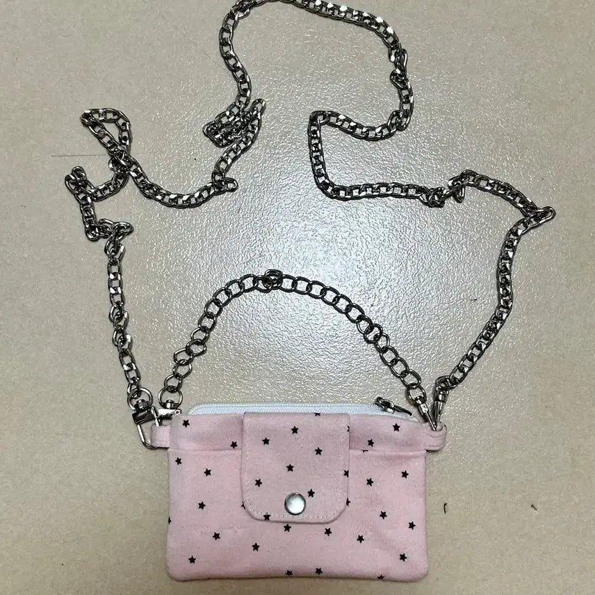 [BUNJANG] Handmade Pink Star Pattern Mini Bag / 핸드메이드 체인 스트랩 핑크 별무늬 미니 가방