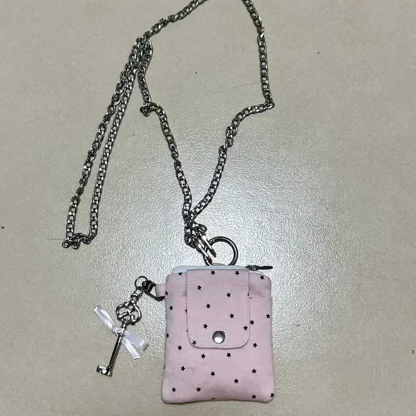 [BUNJANG] Handmade Pink Star Pattern Mini Bag / 핸드메이드 체인 스트랩 핑크 별무늬 미니 가방