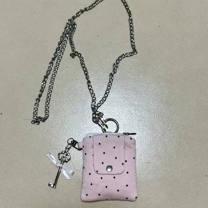 [BUNJANG] Handmade Pink Star Pattern Mini Bag / 핸드메이드 체인 스트랩 핑크 별무늬 미니 가방