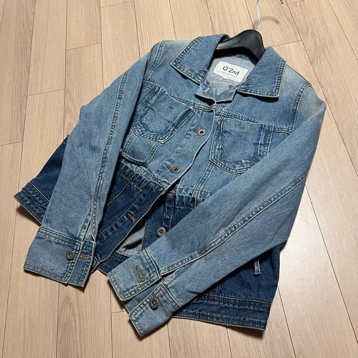 [BUNJANG] O2nd Ribbon Two-Tone Denim Jacket / 한섬 O2nd 오즈세컨 리본 투톤배색 아일렛 데님 자켓 청자켓 점퍼