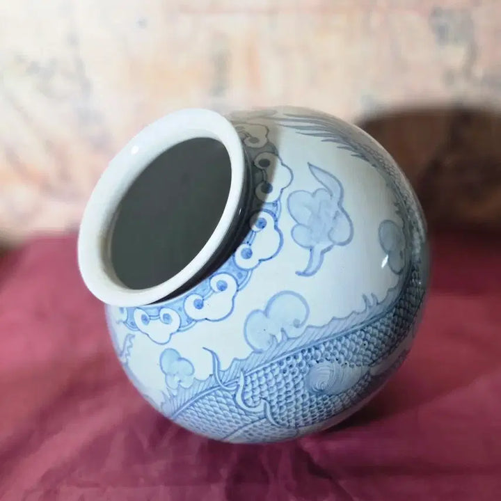 [BUNJANG] Celadon Porcelain Dragon Jar / 청화백자 운용문 달항아리