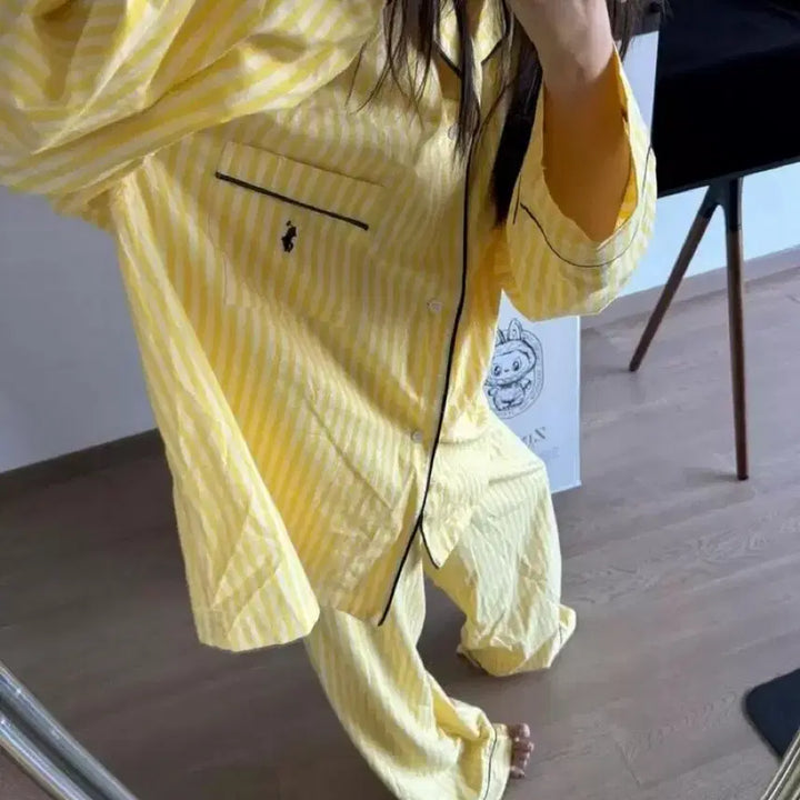 [BUNJANG] Polo Yellow Striped Pajama Set / 옐로우 스트라이프 파자마 잠옷 세트(새상품)