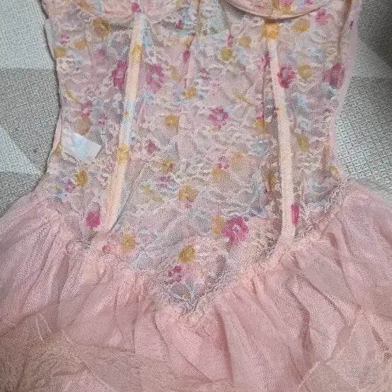 [BUNJANG] Floral Lace Bustier Dress - Pink / 플라워 레이스 뷔스티에 원피스 핑크