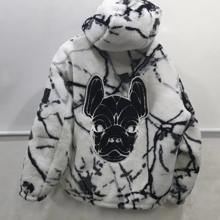 [BUNJANG] Life Work Pattern White Reversible Fleece Jacket M / 라이프워크 패턴 화이트 양면 후리스 자켓 M