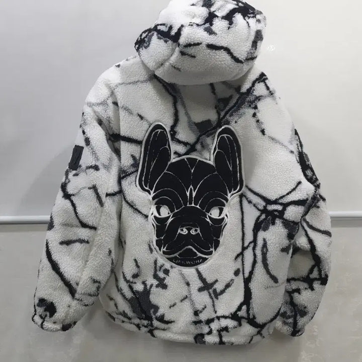 [BUNJANG] Life Work Pattern White Reversible Fleece Jacket M / 라이프워크 패턴 화이트 양면 후리스 자켓 M