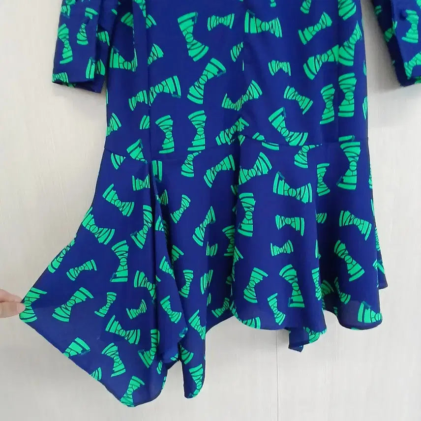 [BUNJANG] NMARITA Ribbon Pattern Long Dress / NMARITA 원피스 네이비 그린 리본패턴
