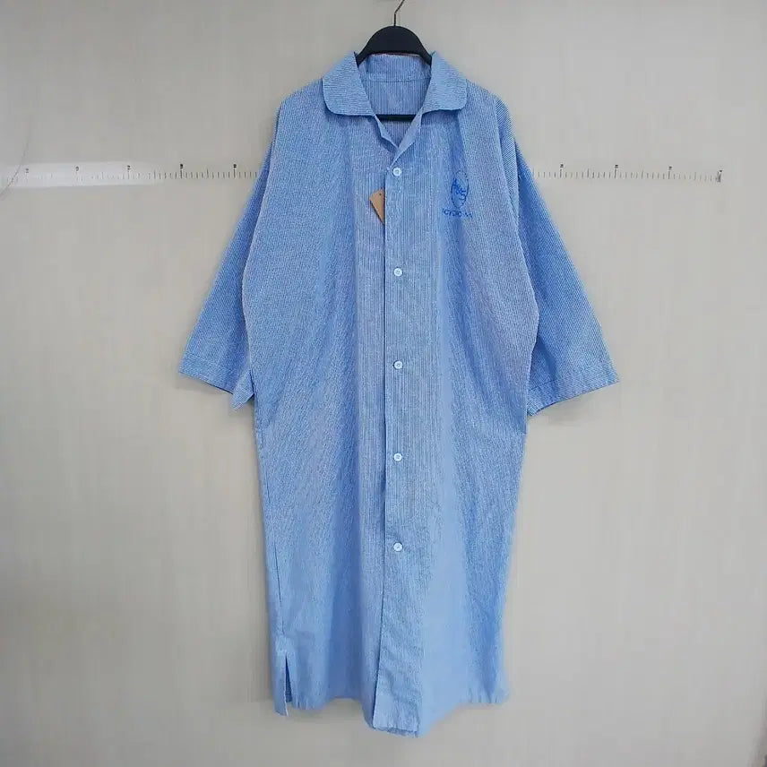 [BUNJANG] Sky Blue Striped Long Shirt Dress / 스트라이프 셔츠 롱원피스 하늘색