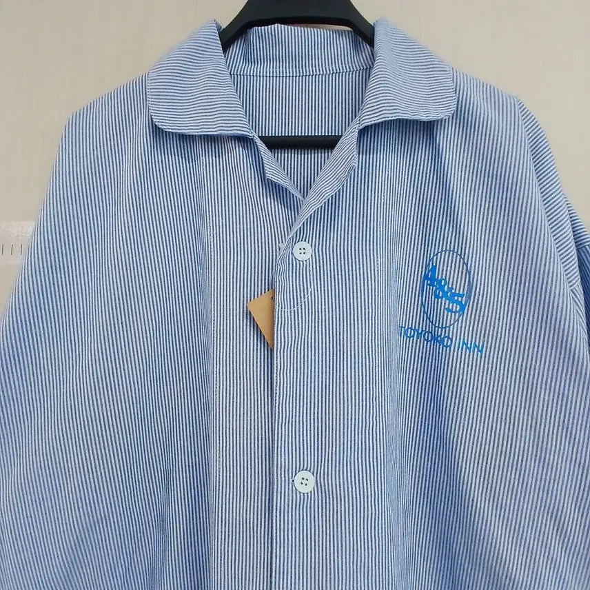 [BUNJANG] Sky Blue Striped Long Shirt Dress / 스트라이프 셔츠 롱원피스 하늘색
