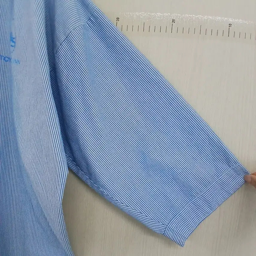 [BUNJANG] Sky Blue Striped Long Shirt Dress / 스트라이프 셔츠 롱원피스 하늘색