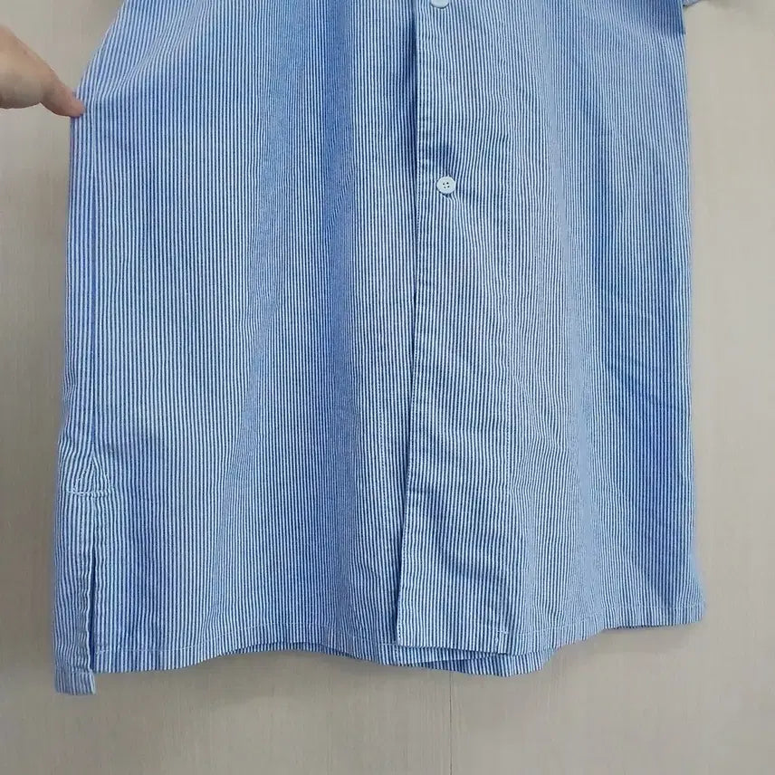 [BUNJANG] Sky Blue Striped Long Shirt Dress / 스트라이프 셔츠 롱원피스 하늘색