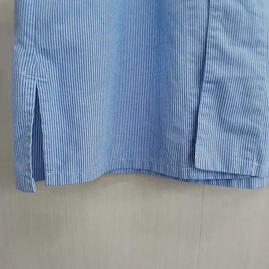 [BUNJANG] Sky Blue Striped Long Shirt Dress / 스트라이프 셔츠 롱원피스 하늘색