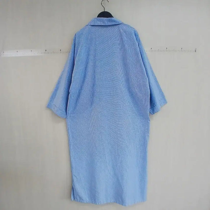 [BUNJANG] Sky Blue Striped Long Shirt Dress / 스트라이프 셔츠 롱원피스 하늘색