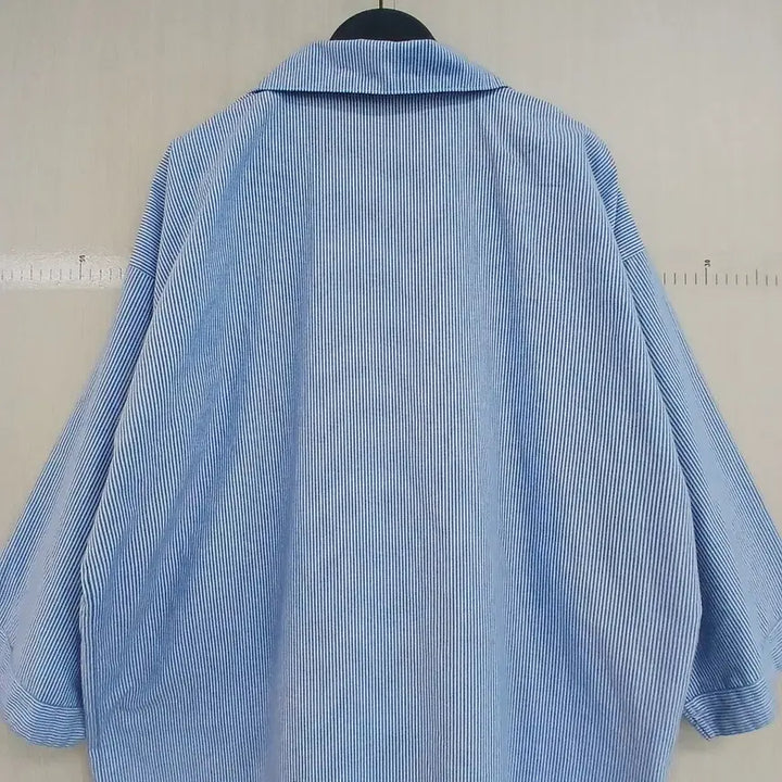[BUNJANG] Sky Blue Striped Long Shirt Dress / 스트라이프 셔츠 롱원피스 하늘색