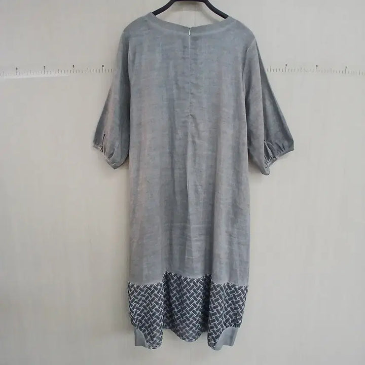 [BUNJANG] Floral Embroidered Linen Dress - Gray / 플라워 자수 린넨 원피스 그레이