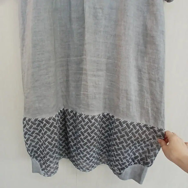 [BUNJANG] Floral Embroidered Linen Dress - Gray / 플라워 자수 린넨 원피스 그레이