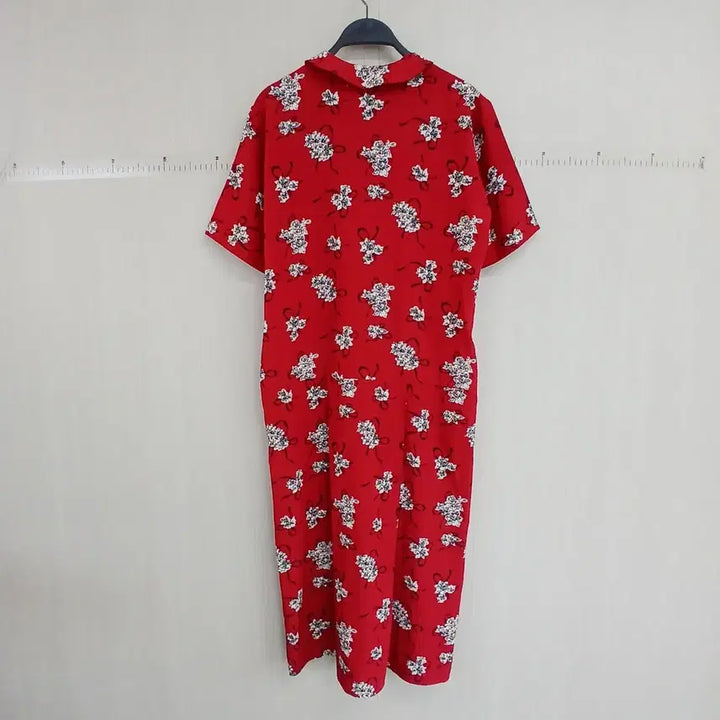 [BUNJANG] Red Floral Ribbon Long Dress / 레드 플라워 패턴 리본 원피스