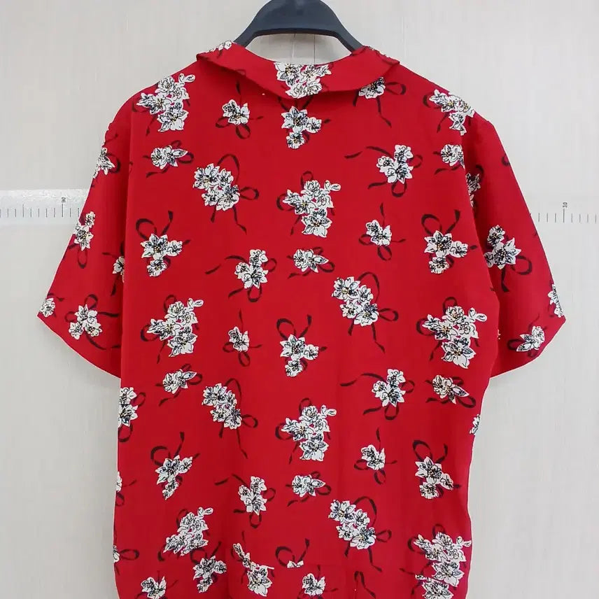 [BUNJANG] Red Floral Ribbon Long Dress / 레드 플라워 패턴 리본 원피스