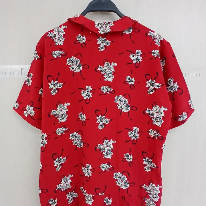 [BUNJANG] Red Floral Ribbon Long Dress / 레드 플라워 패턴 리본 원피스
