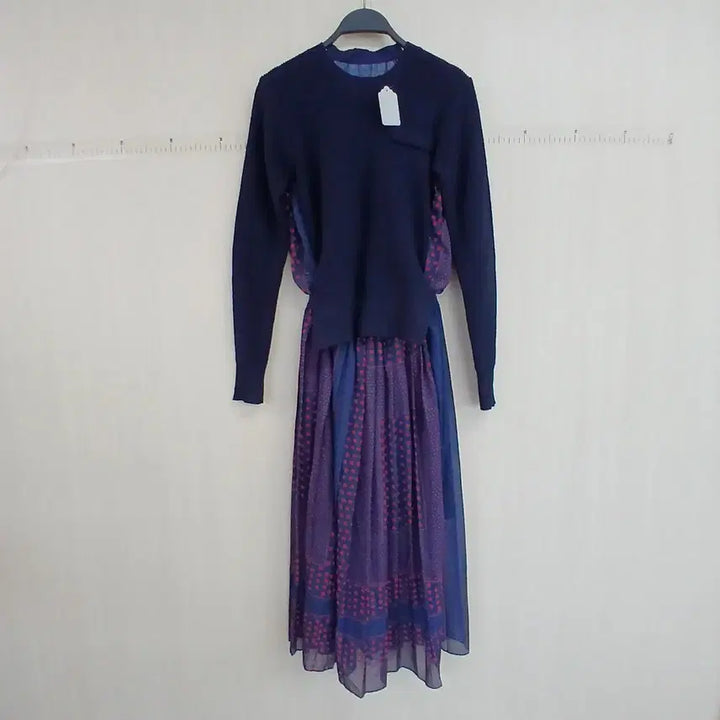 [BUNJANG] Navy Knit Top and Dot Long Skirt Set / 네이비 니트 상의 + 도트 롱 스커트 세트