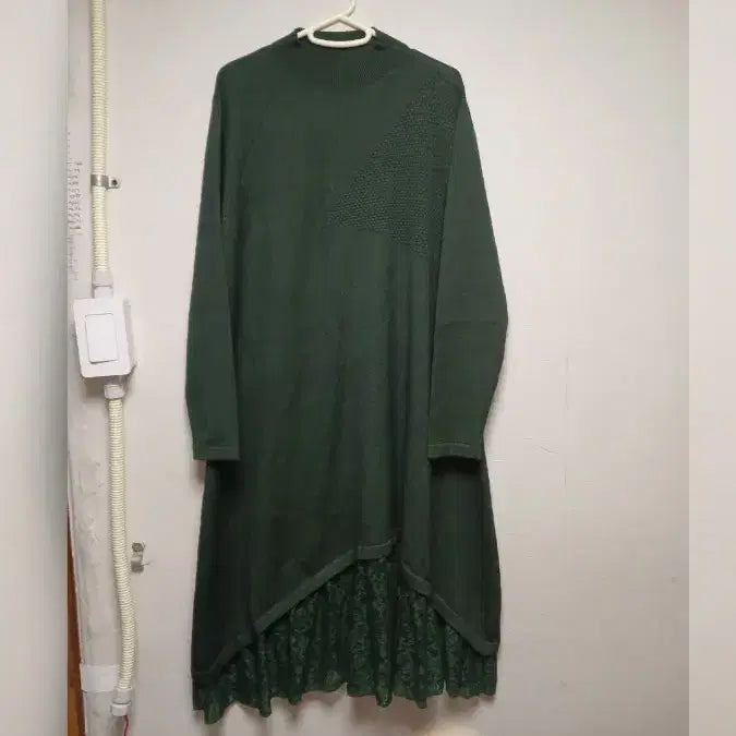 [BUNJANG] Green Layered Knit Long Dress / 여성 니트 롱 원피스 그린 레이어드
