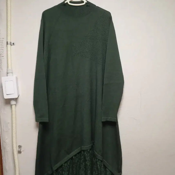 [BUNJANG] Green Layered Knit Long Dress / 여성 니트 롱 원피스 그린 레이어드
