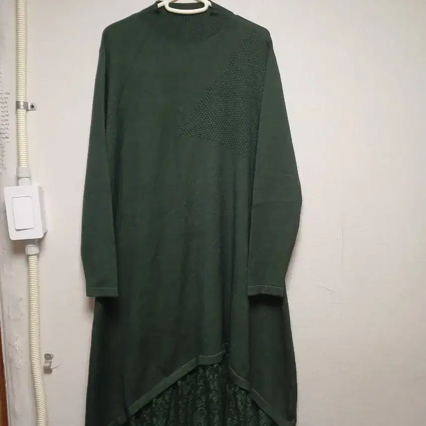 [BUNJANG] Green Layered Knit Long Dress / 여성 니트 롱 원피스 그린 레이어드