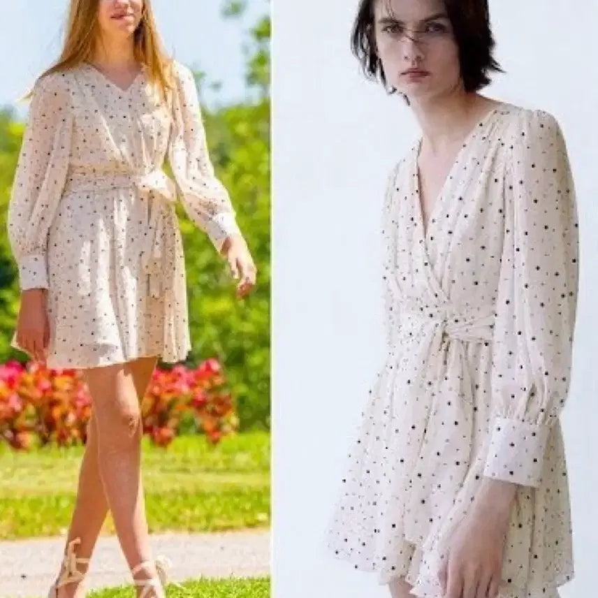 [BUNJANG] ZARA 도트 랩 셔링 벨트 원피스 / ZARA 도트 랩 셔링 브이넥 원피스