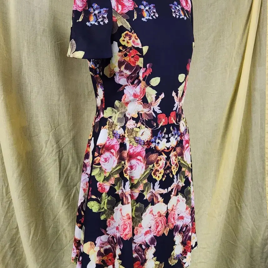 [BUNJANG] SATIN Floral Print A-line Dress / SATIN 플라워 원피스 A라인 슬림핏 하객룩